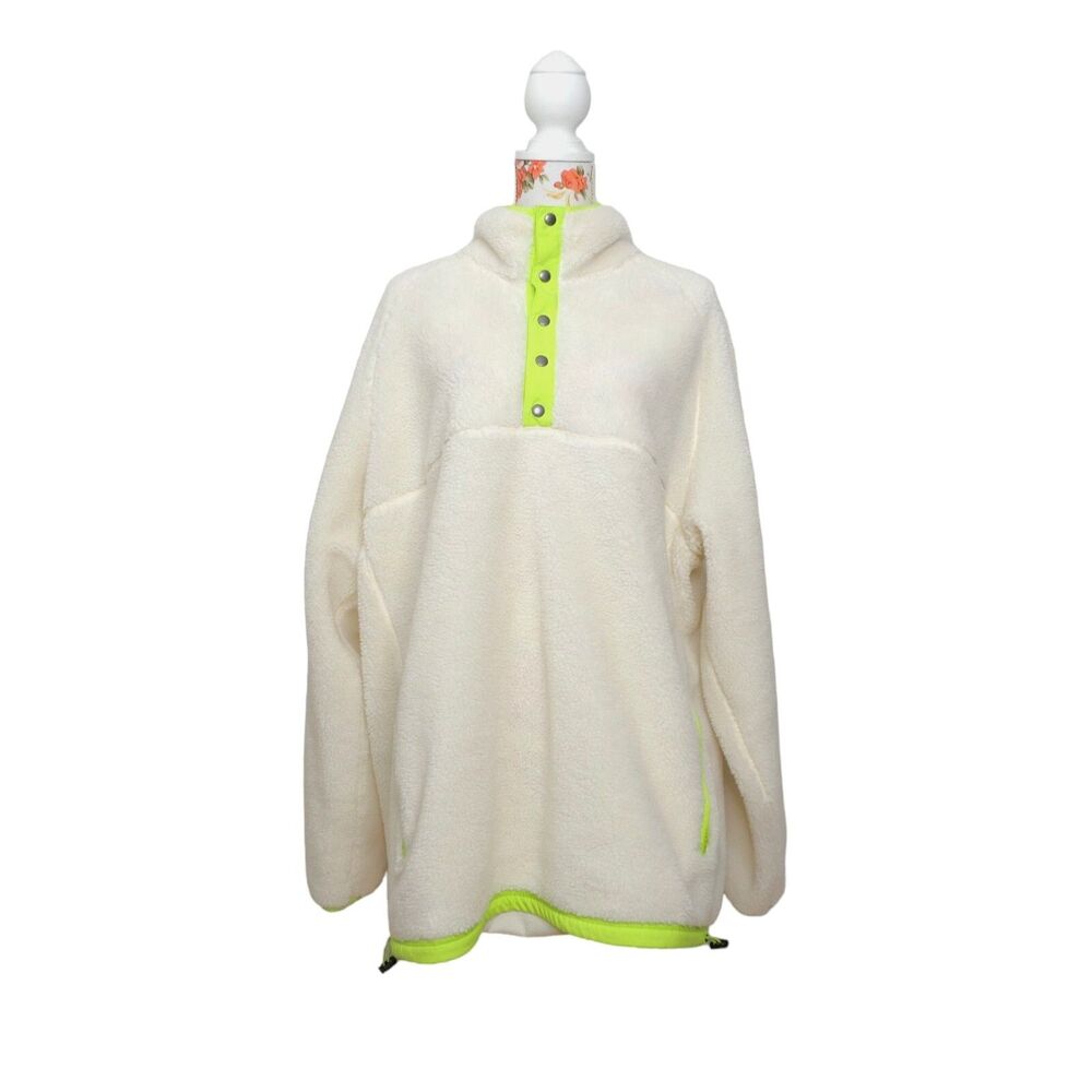 American Eagle Women's Sherpa Pullover Jacket Size XXL Ivory / Neon Piping EUC - Picture 2 of 7